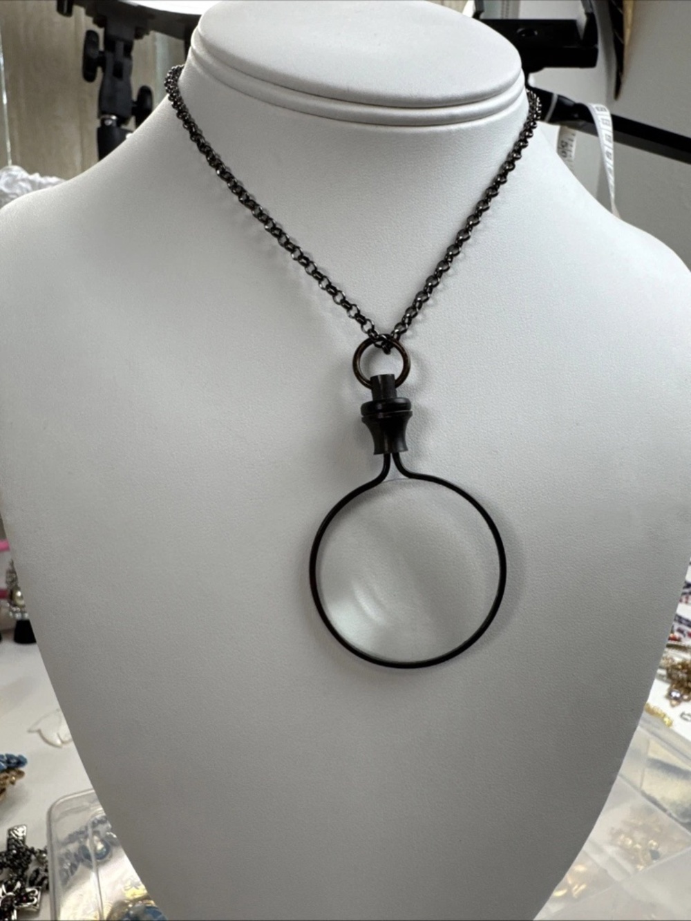 Antique Bronze Monocle Magnifying Glass Necklace - Brass/Bronze - Pendant